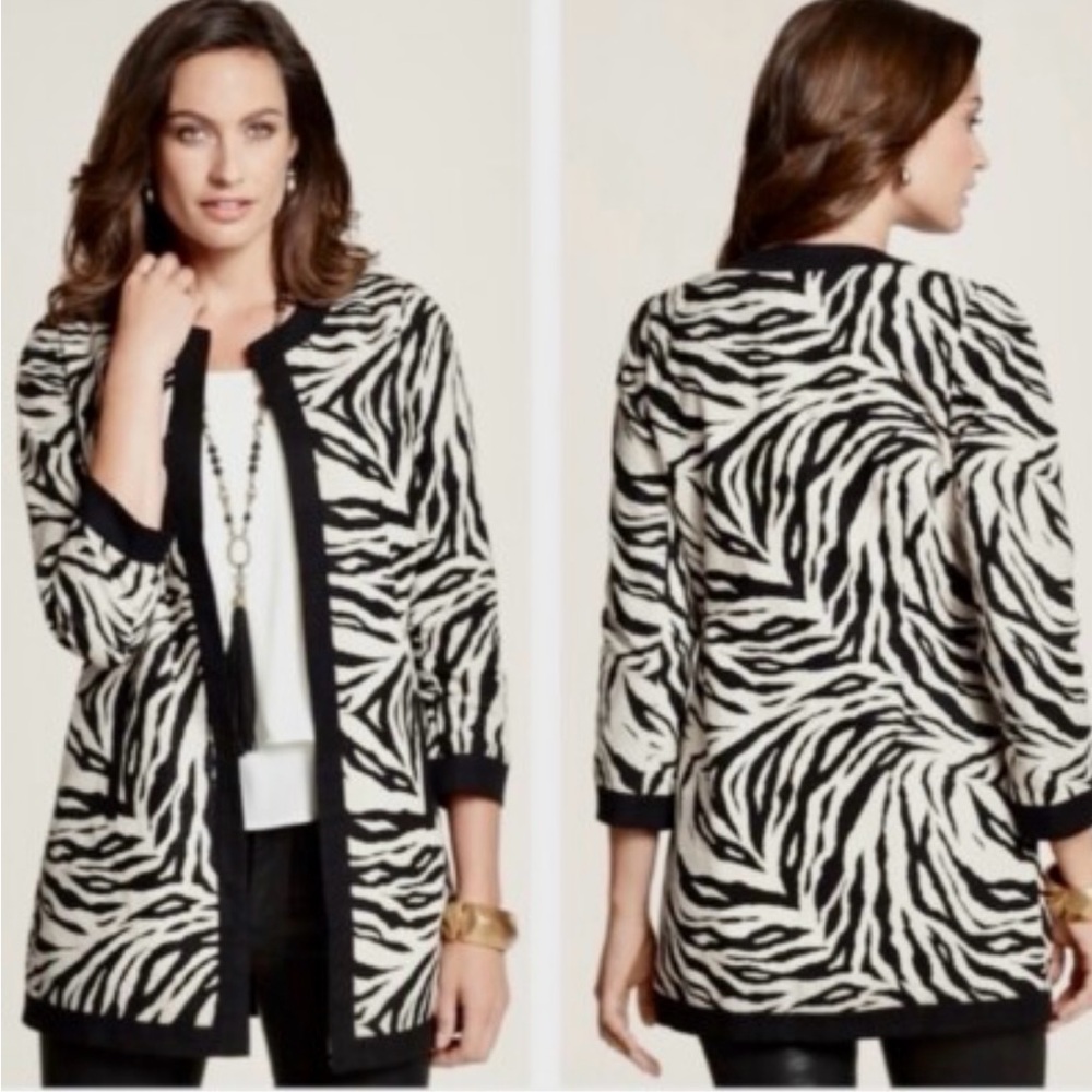 Chico's Elegant Black and White Zebra Print Jacket/Blazer Career Evening SZ1/US8